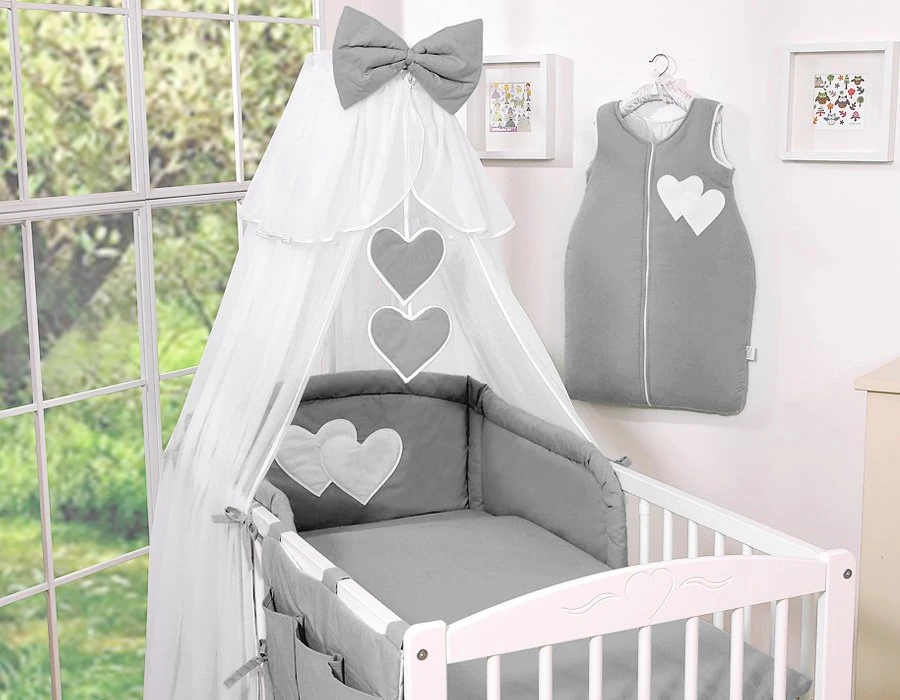 Patalynės komplektas su tinkleliu Hanging Hearts, antracito spalvos