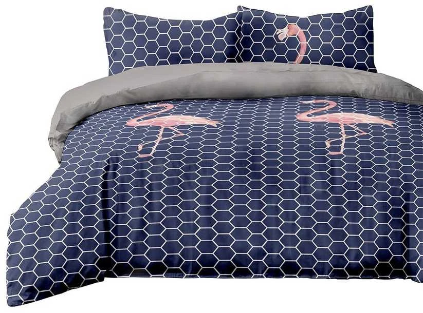 AmeliaHome Patalynės komplektas tamsus su flamingais AH Basic 155x220 cm (2) + 80x80 cm (2)