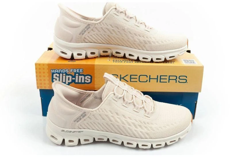 Patogūs Skechers Glide-Step moteriški ecru spalvos įsispiriami sportiniai bateliai