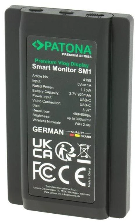 Ausinės PATONA 4199 camera monitorius 10.1 cm (3.97") Juodas 480 x 800 pikselių Jutiklinis ekranas