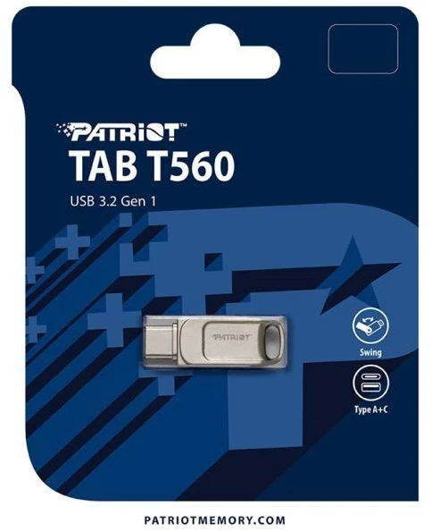 Patriot Memory Tab T560 128GB USB atmintinė, dviguba USB 120MB/s (PS128GT560DS5D), Sidabrinis