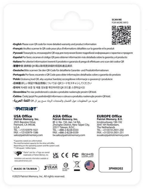 Patriot Memory Tab T560 128GB USB atmintinė, dviguba USB 120MB/s (PS128GT560DS5D), Sidabrinis