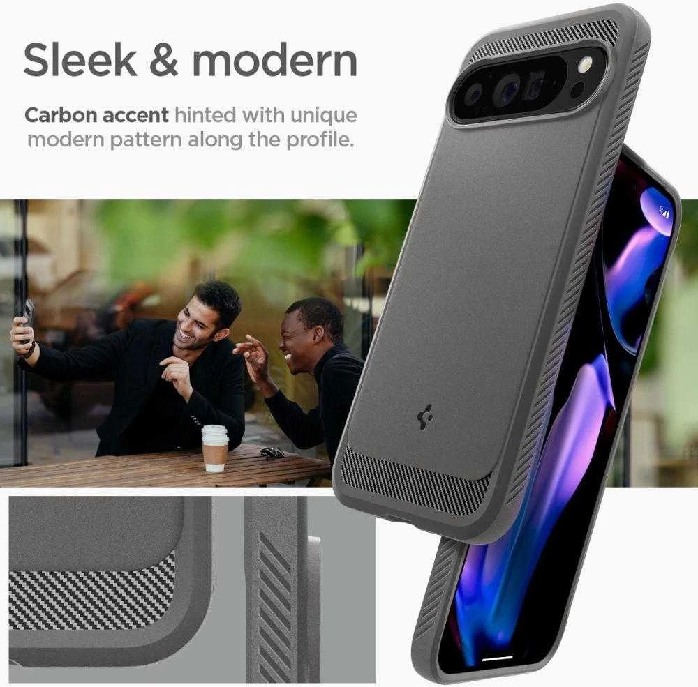 Google Pixel 9 PRO XL Spigen Rugged Armor Marble dėklas telefonui pilkos spalvos