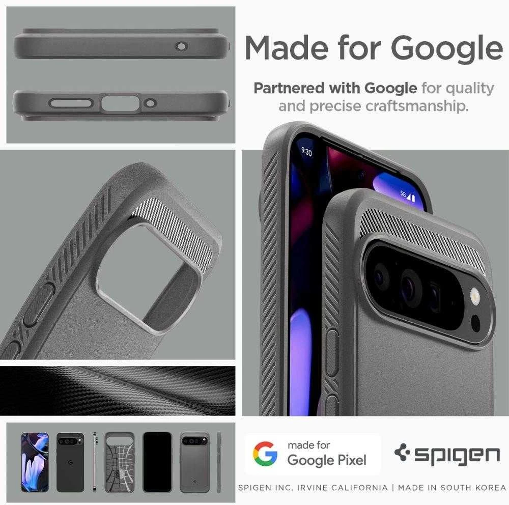 Google Pixel 9 PRO XL Spigen Rugged Armor Marble dėklas telefonui pilkos spalvos