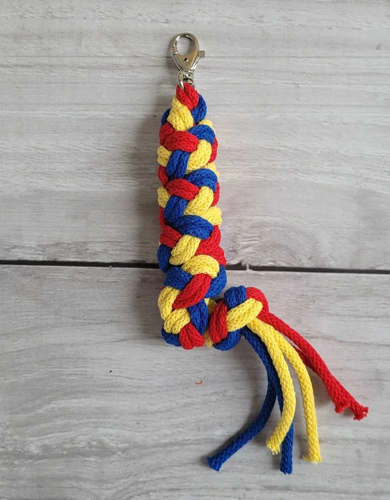 Pavadėlis hobi arkliukui, dviguba virvė, raudona/gentainė/geltona