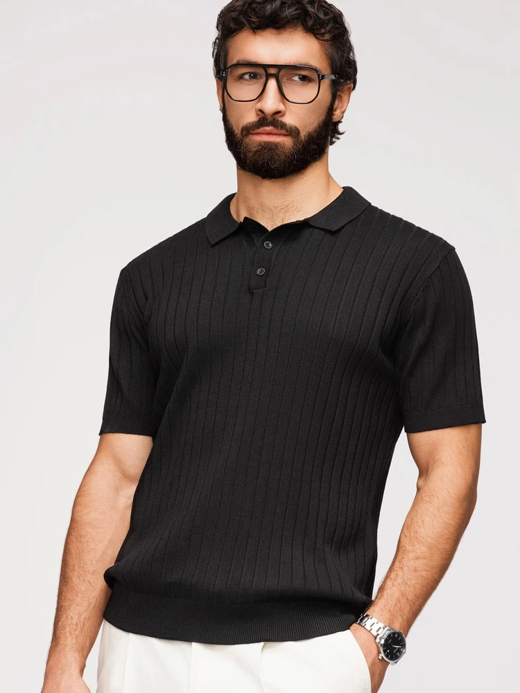 PAVADINIMAS: Vyriški juodi slim fit polo marškinėliai