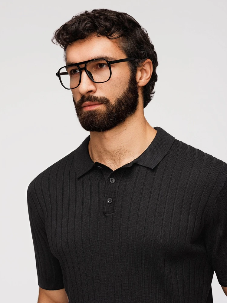 PAVADINIMAS: Vyriški juodi slim fit polo marškinėliai