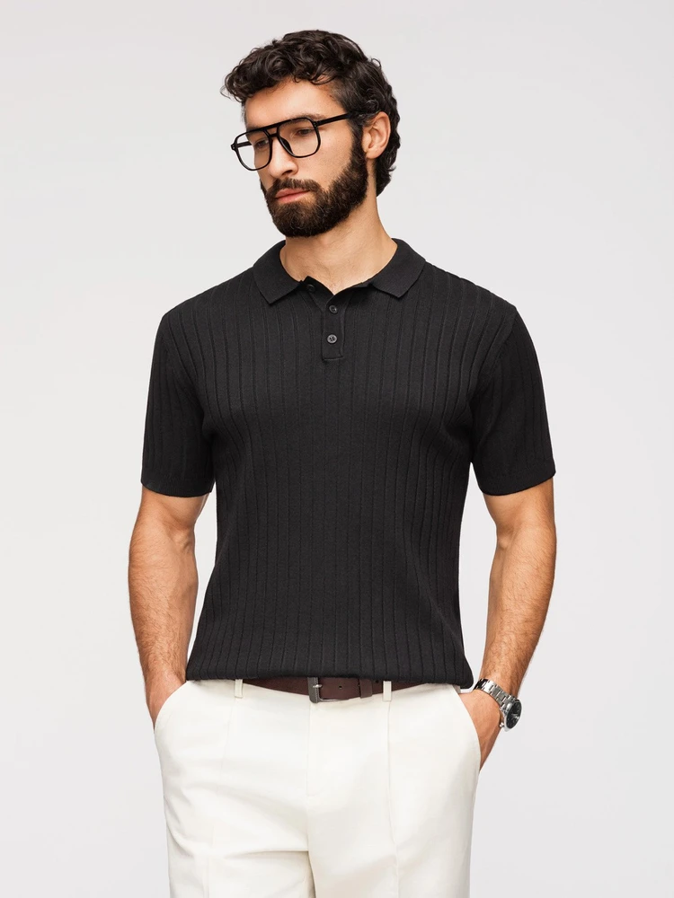 PAVADINIMAS: Vyriški juodi slim fit polo marškinėliai