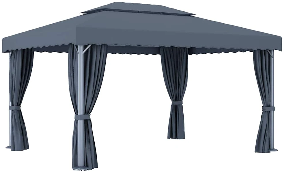 Pavėsinė su užuolaidomis, antracito spalvos, 4x3m