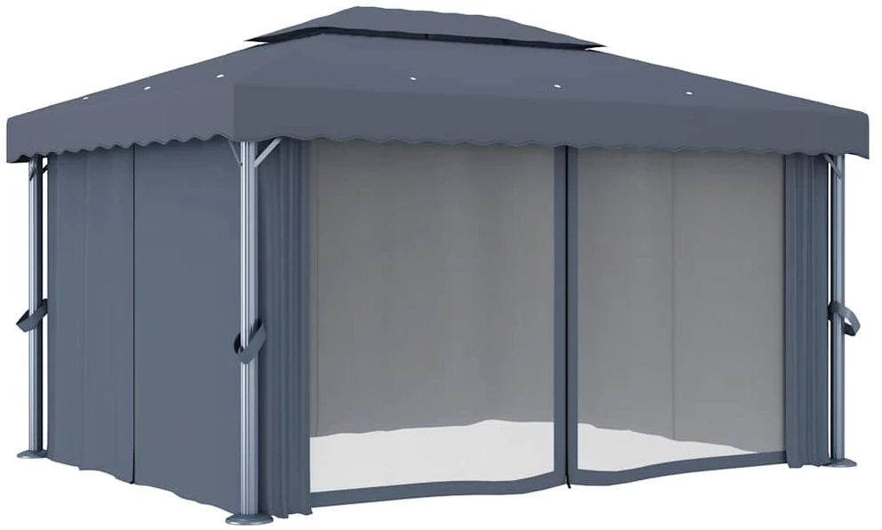 Pavėsinė su užuolaidomis, antracito spalvos, 4x3m