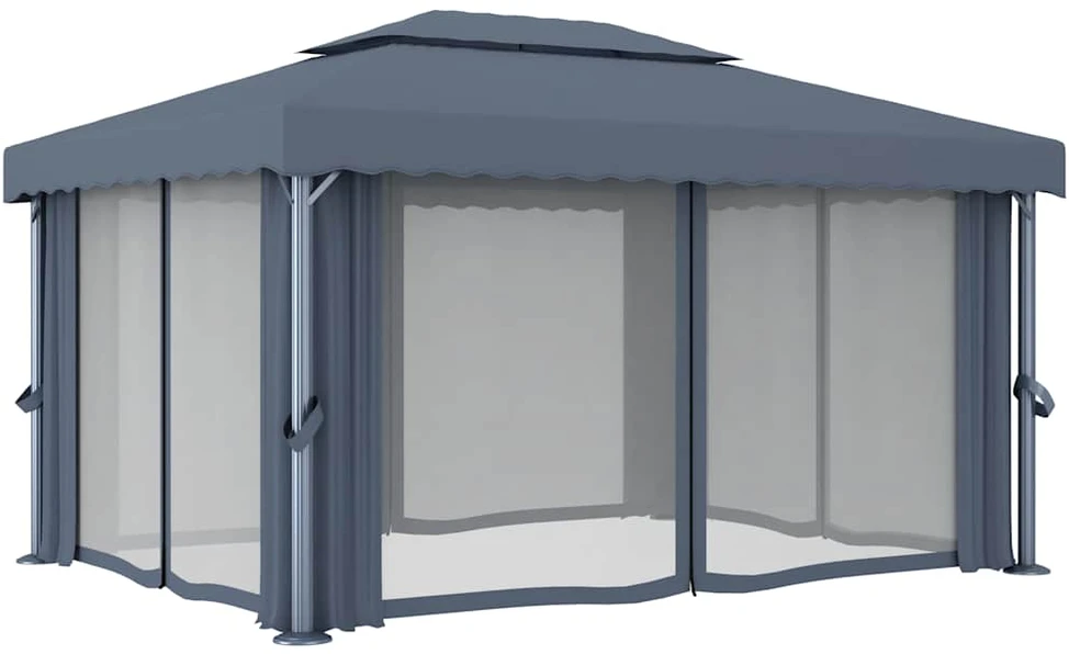 Pavėsinė su užuolaidomis, antracito spalvos, 4x3m