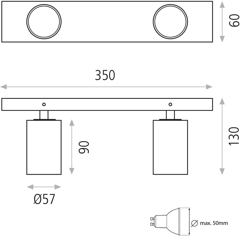 Lubinis šviestuvas Paviršinis akcentinis šviestuvas GINA, GU10, juodas, P3874R20N