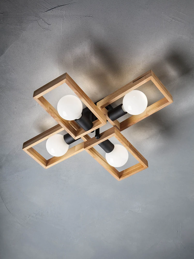 Paviršinis lubinis šviestuvas TIMBER, E27, juodos/medžio sp.
