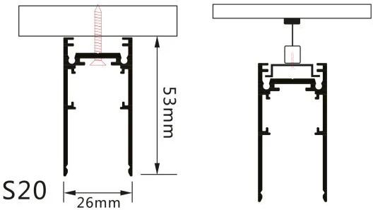Paviršinis magnetinės sistemos bėgelis OPTONICA, juodas, 1m
