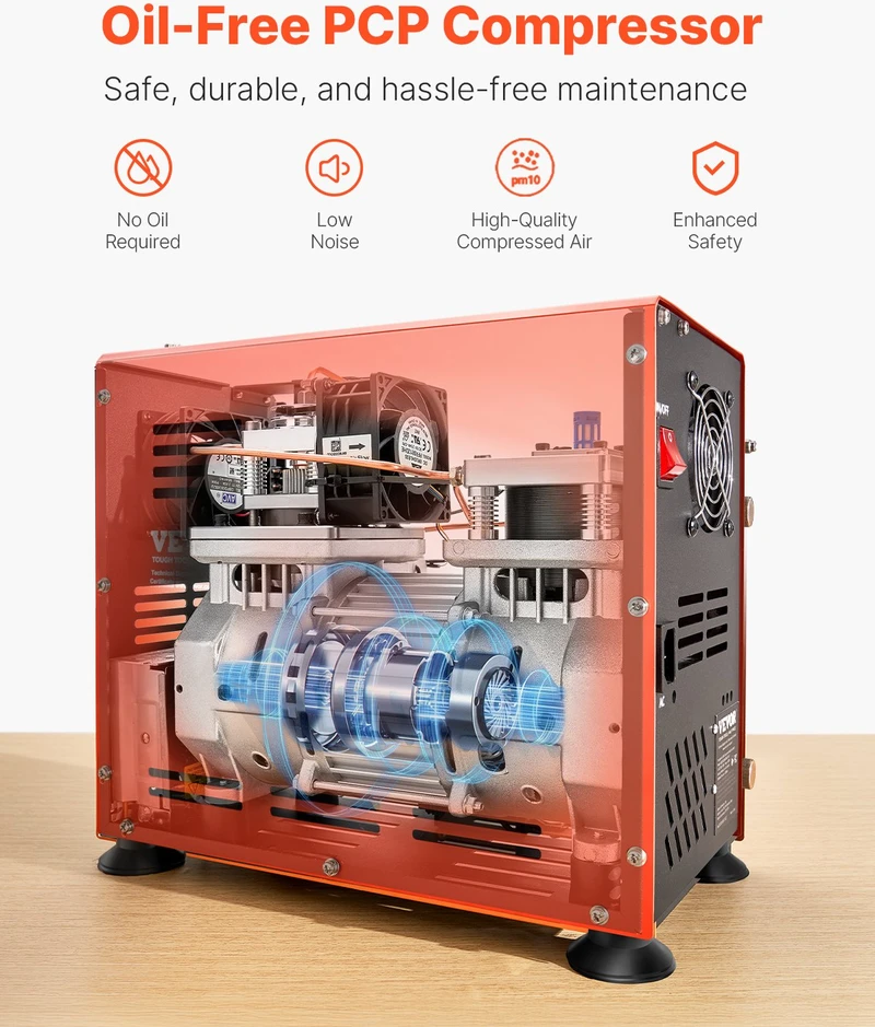 VEVOR PCP oro kompresorius 800W 30Mpa dviejų cilindrų