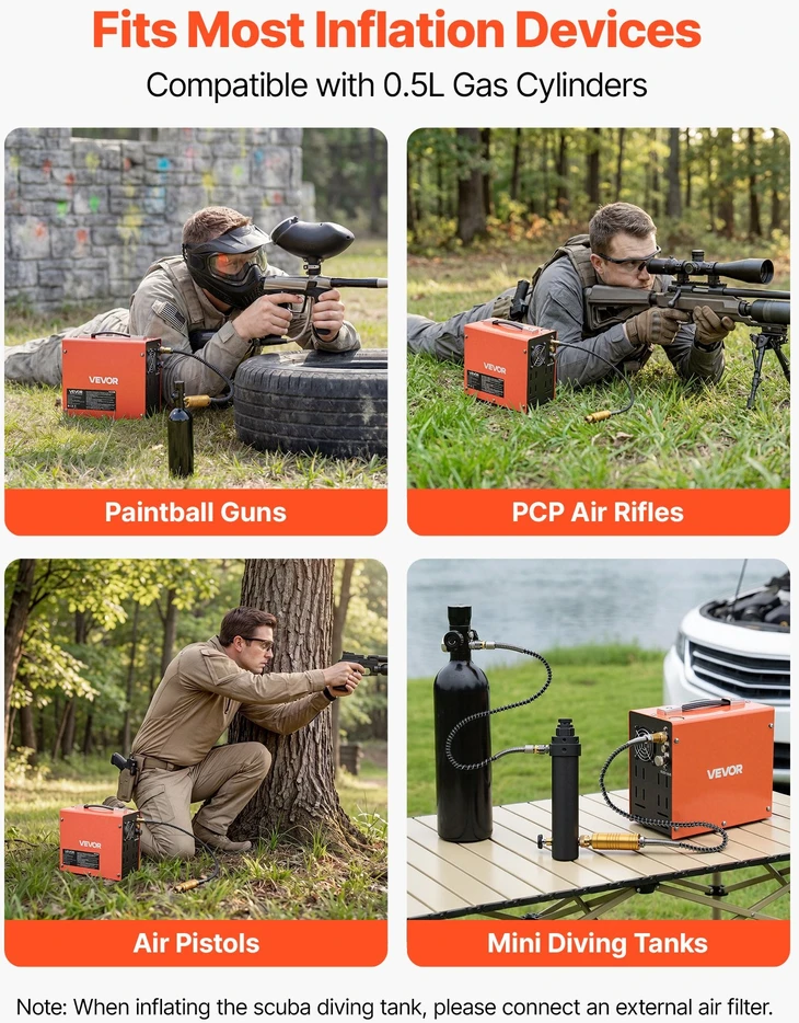 PCP oro kompresorius VEVOR QQGYCQJDFSLQU3VYJ001Y2, 4500 PSI