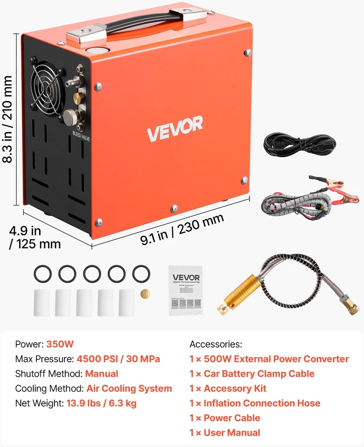 PCP oro kompresorius VEVOR QQGYCQJDFSLQU3VYJ001Y2, 4500 PSI