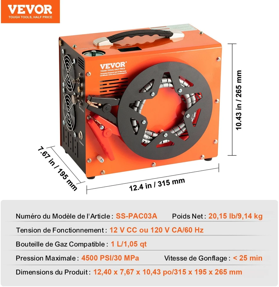VEVOR nešiojamas pcp kompresorius, 4500 psi