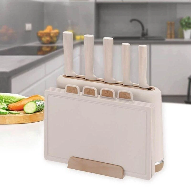 Maestro MR-1412-BEIGE peilių rinkinys su pjaustymo lentele ir rusvai gelsvas
