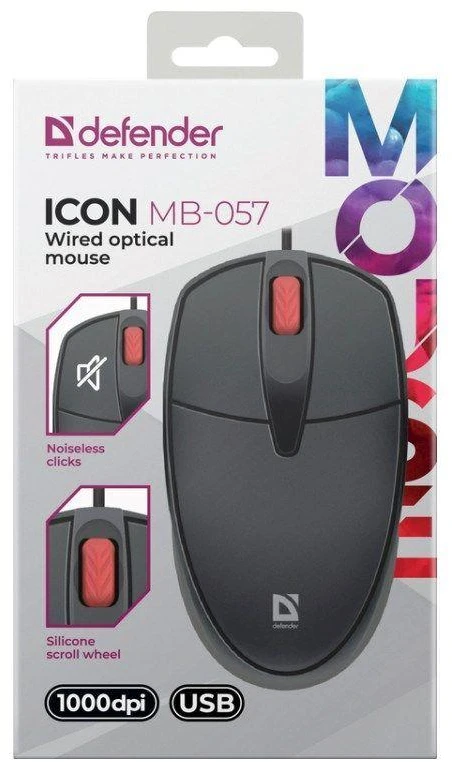 Pelė DEFENDER ICON MB-057 optinė 1000dpi 3P Juodas SILENT CLICK