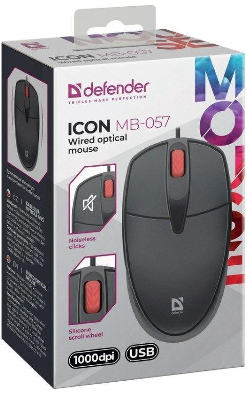 Pelė DEFENDER ICON MB-057 optinė 1000dpi 3P Juodas SILENT CLICK