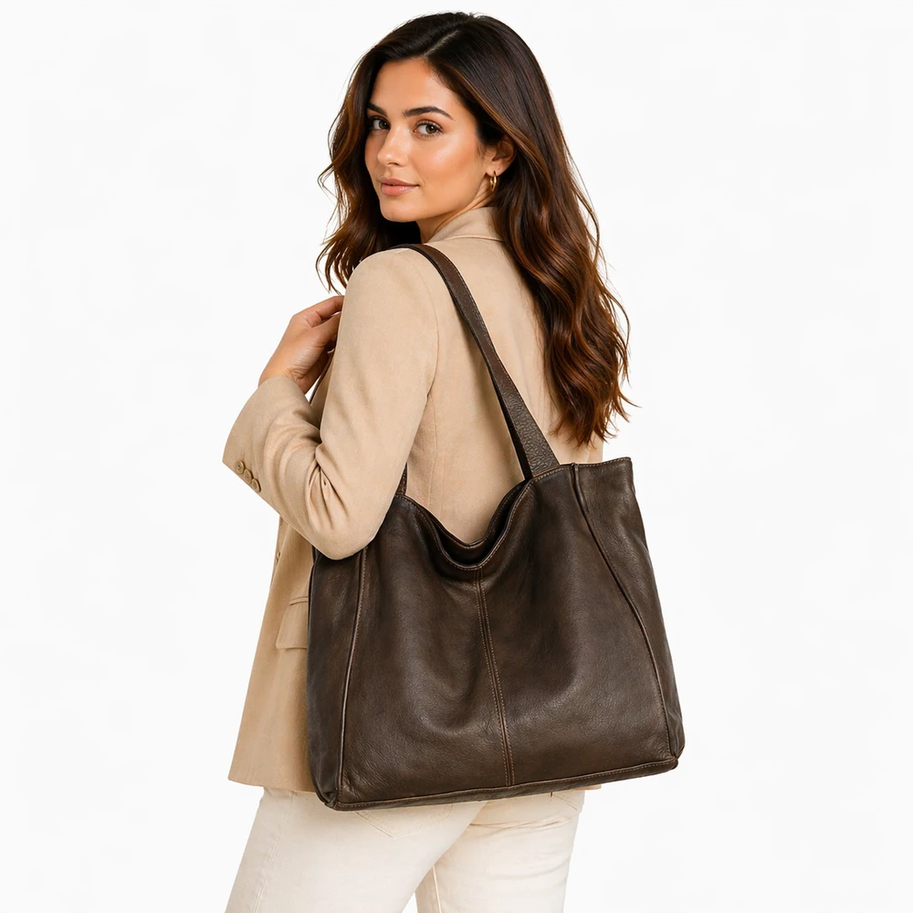 PELLE LAVATA Damska Skórzana Torebka ShopperBag A4 Old Look Minimalistyczna