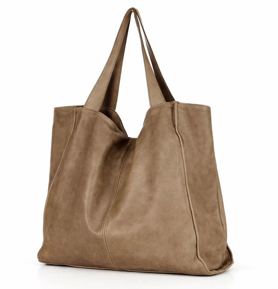 PELLE LAVATA Damska Skórzana Torebka ShopperBag A4 Old Look Minimalistyczna