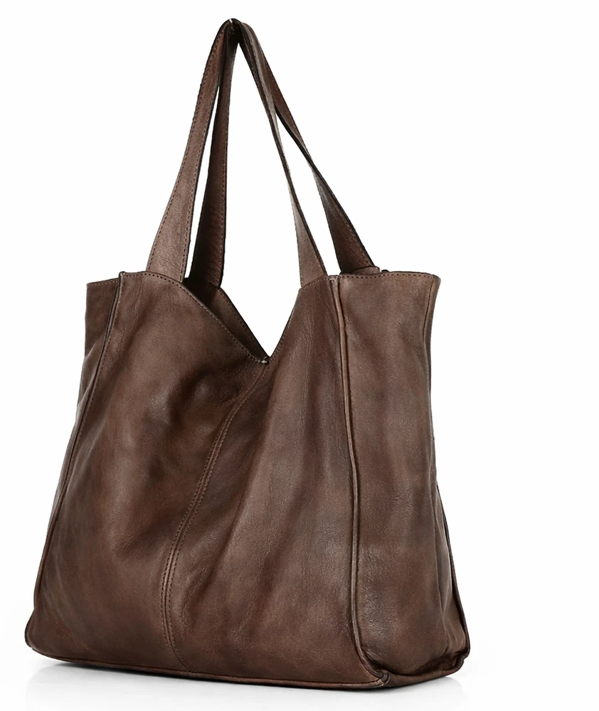 PELLE LAVATA Damska Skórzana Torebka ShopperBag A4 Old Look Minimalistyczna