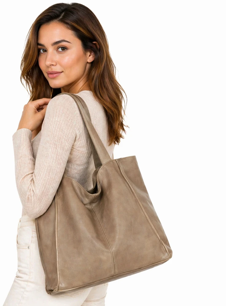 PELLE LAVATA Damska Skórzana Torebka ShopperBag A4 Old Look Minimalistyczna