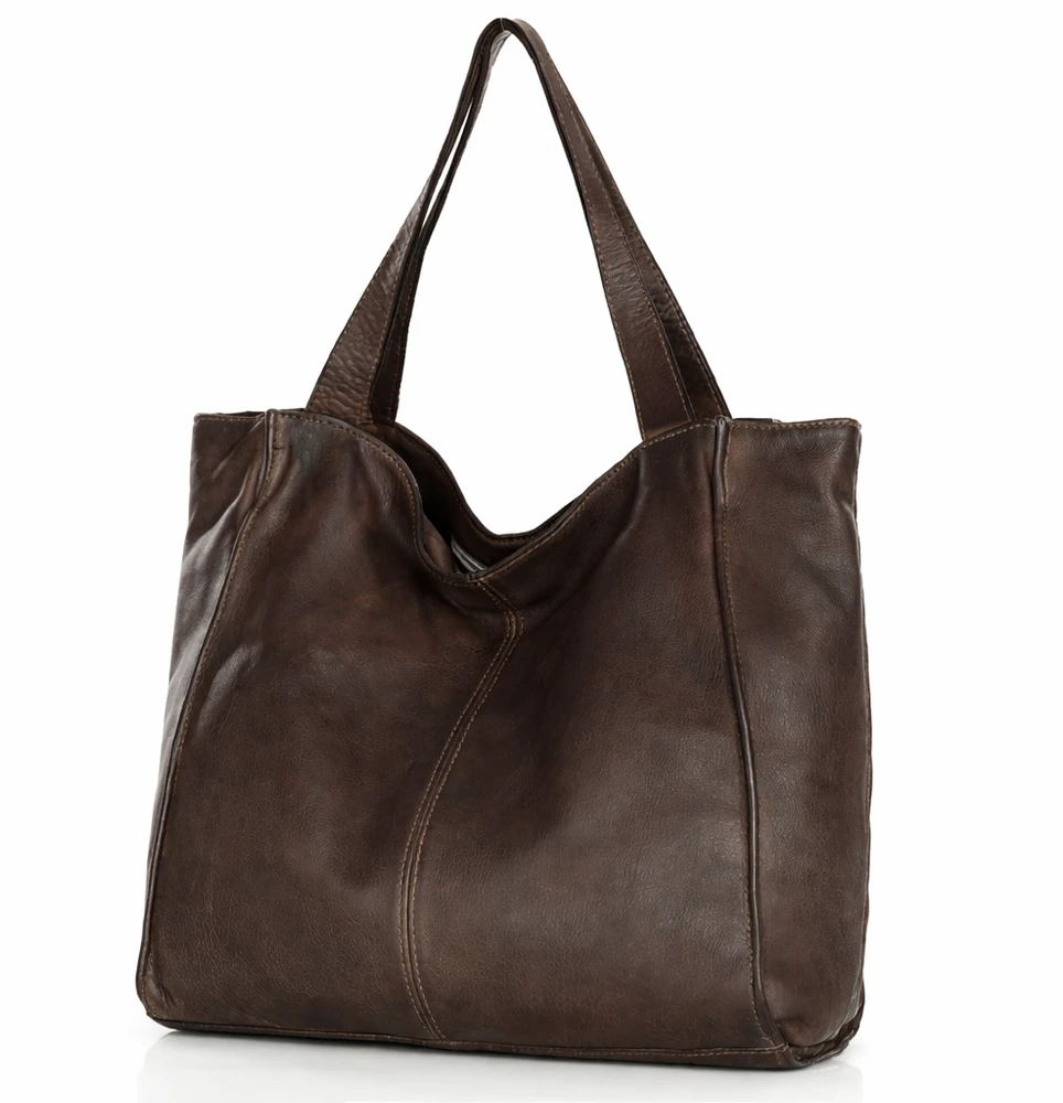 PELLE LAVATA Damska Skórzana Torebka ShopperBag A4 Old Look Minimalistyczna