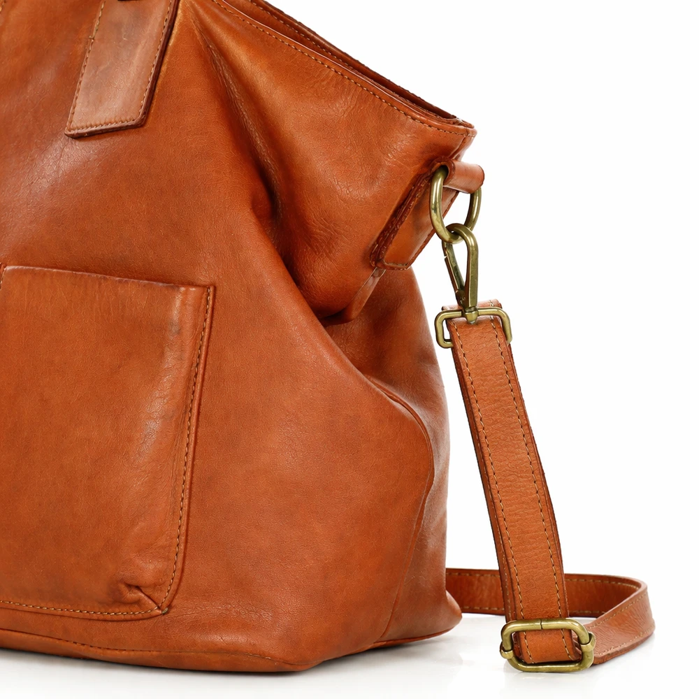 PELLE LAVATA Skórzana Torebka Shopper Bag A4 Skórzana Vintage 4 Kieszenie