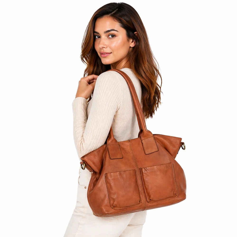 PELLE LAVATA Skórzana Torebka Shopper Bag A4 Skórzana Vintage 4 Kieszenie