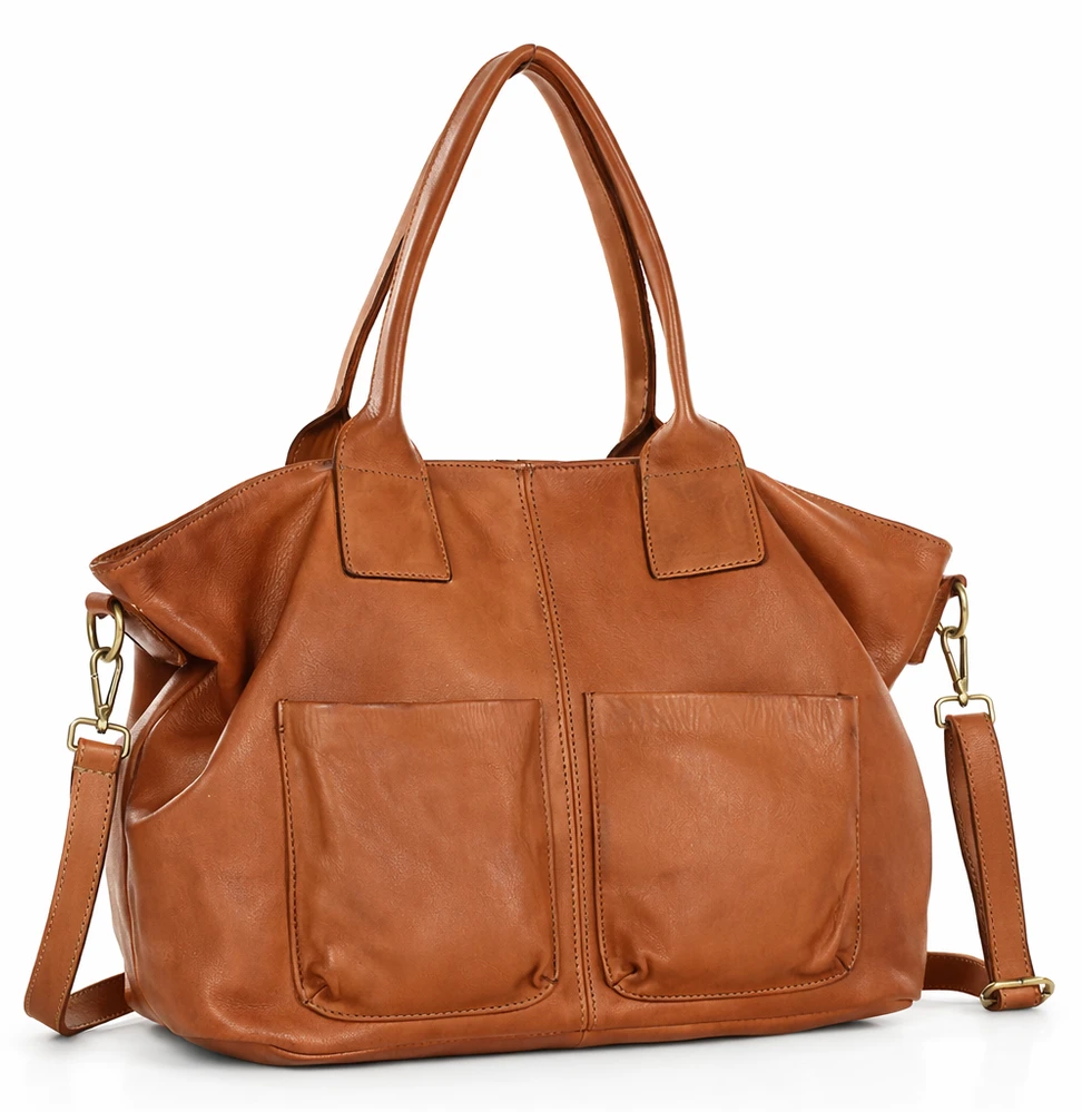 PELLE LAVATA Skórzana Torebka Shopper Bag A4 Skórzana Vintage 4 Kieszenie