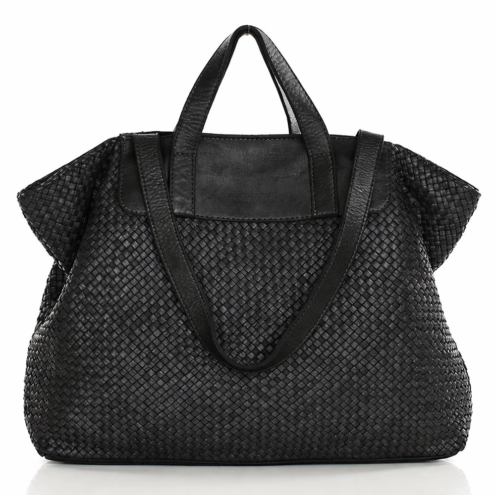 PELLE LAVATA Skórzana Torebka ShopperBag Na Ramię A4 Pleciona Vintage Duża