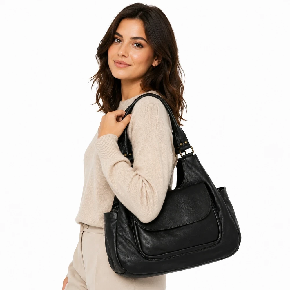 PELLE LAVATA Skórzana Torebka ShopperBag Na Ramię Vintage 3 Kieszenie