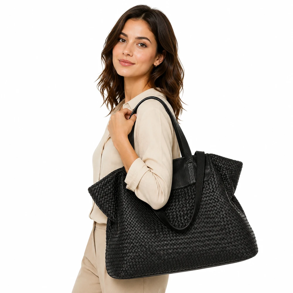 PELLE LAVATA Skórzana Torebka ShopperBag Na Ramię A4 Pleciona Vintage Duża