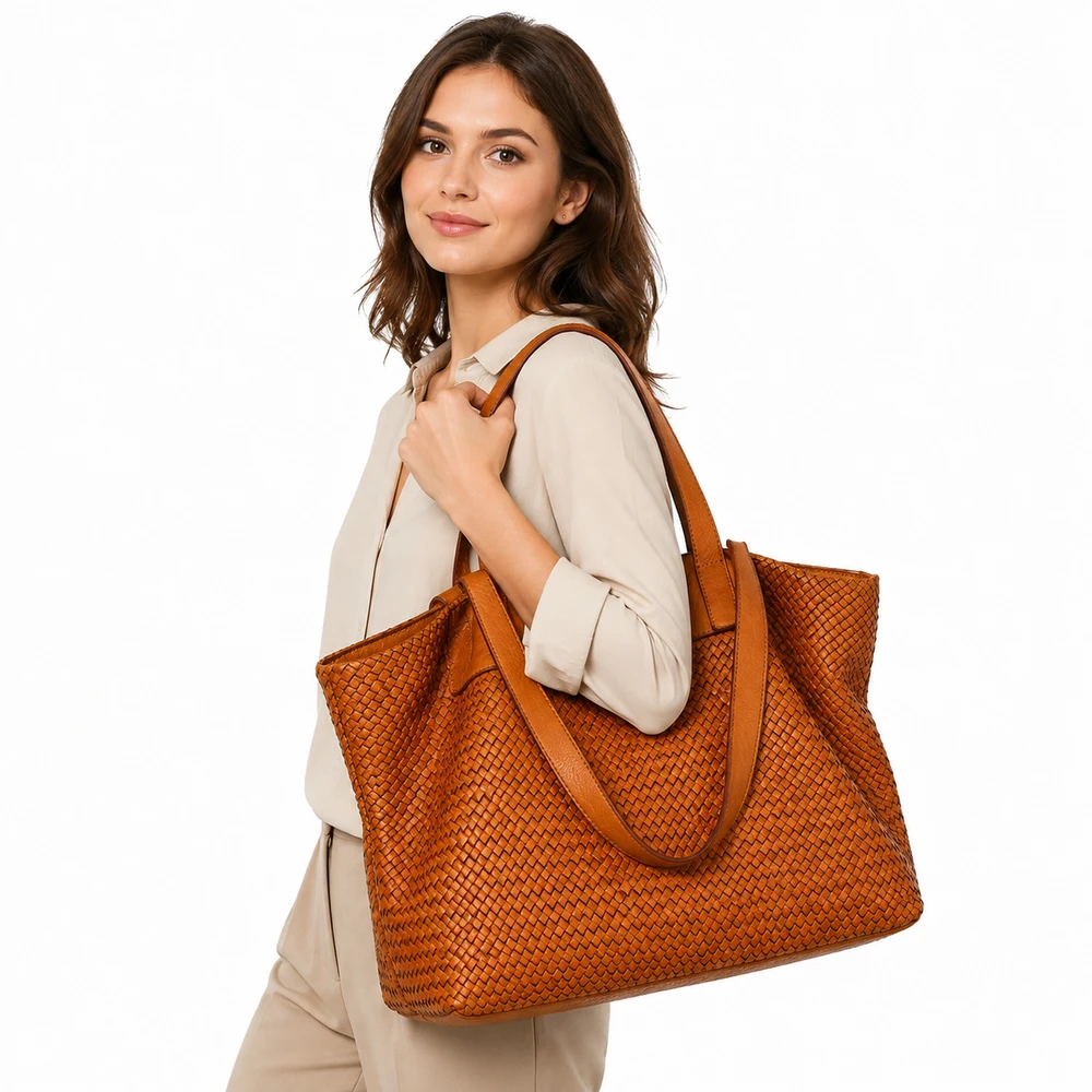 PELLE LAVATA Odinė ShopperBag Rankinė A4 Pinti Vintage Didelė