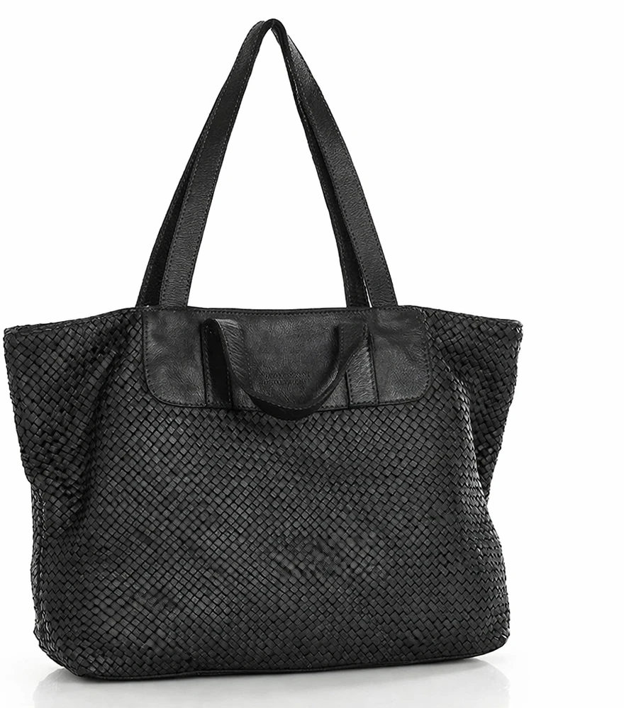 PELLE LAVATA Skórzana Torebka ShopperBag Na Ramię A4 Pleciona Vintage Duża