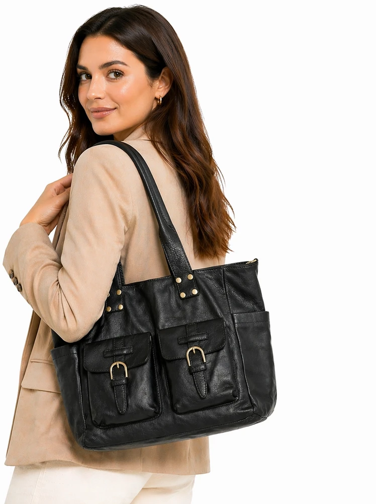 PELLE LAVATA Skórzana Torebka ShopperBag A4 Skórzana Old Look 3 Kieszenie