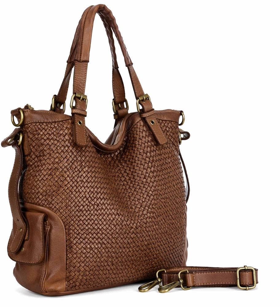 PELLE LAVATA Skórzana Vintage Torebka ShopperBag Na Ramię A4 Pleciona Duża