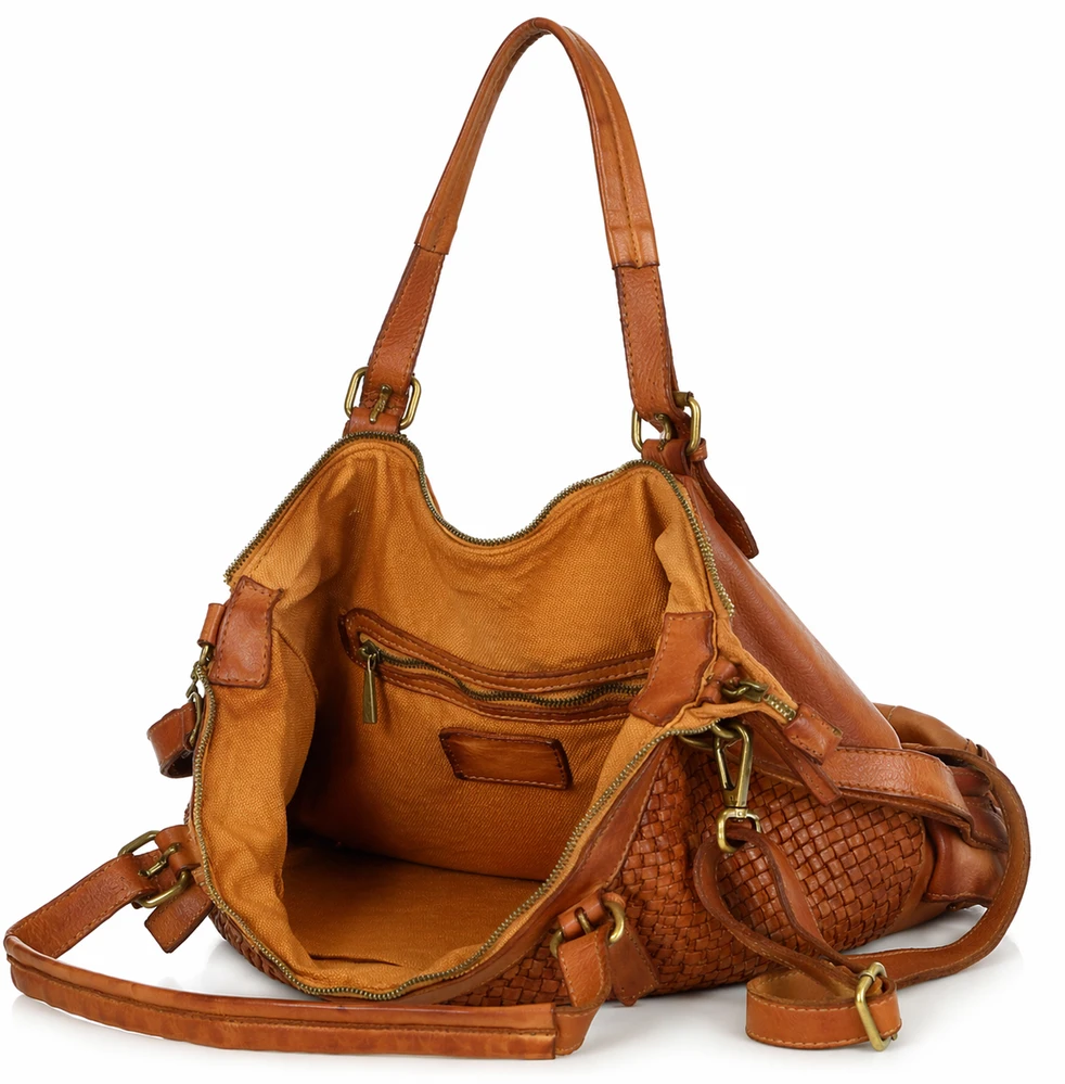 PELLE LAVATA Skórzana Vintage Torebka ShopperBag Na Ramię A4 Pleciona Duża