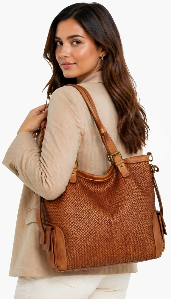 PELLE LAVATA Odinė Vintage ShopperBag Rankinė A4 Didelė Nėriniuota