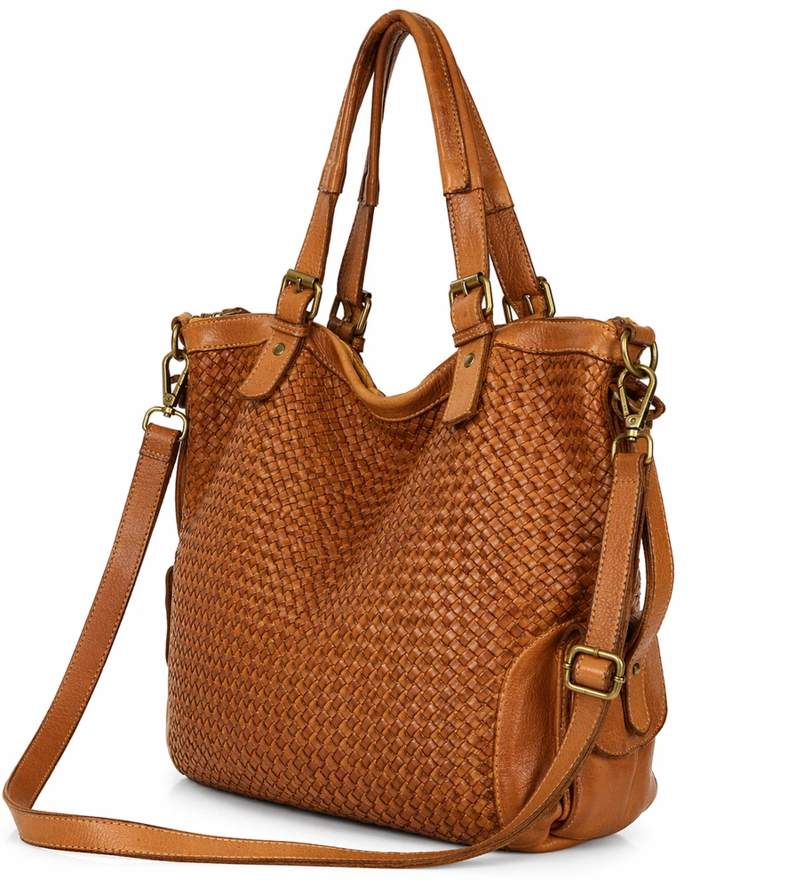 PELLE LAVATA Skórzana Vintage Torebka ShopperBag Na Ramię A4 Pleciona Duża