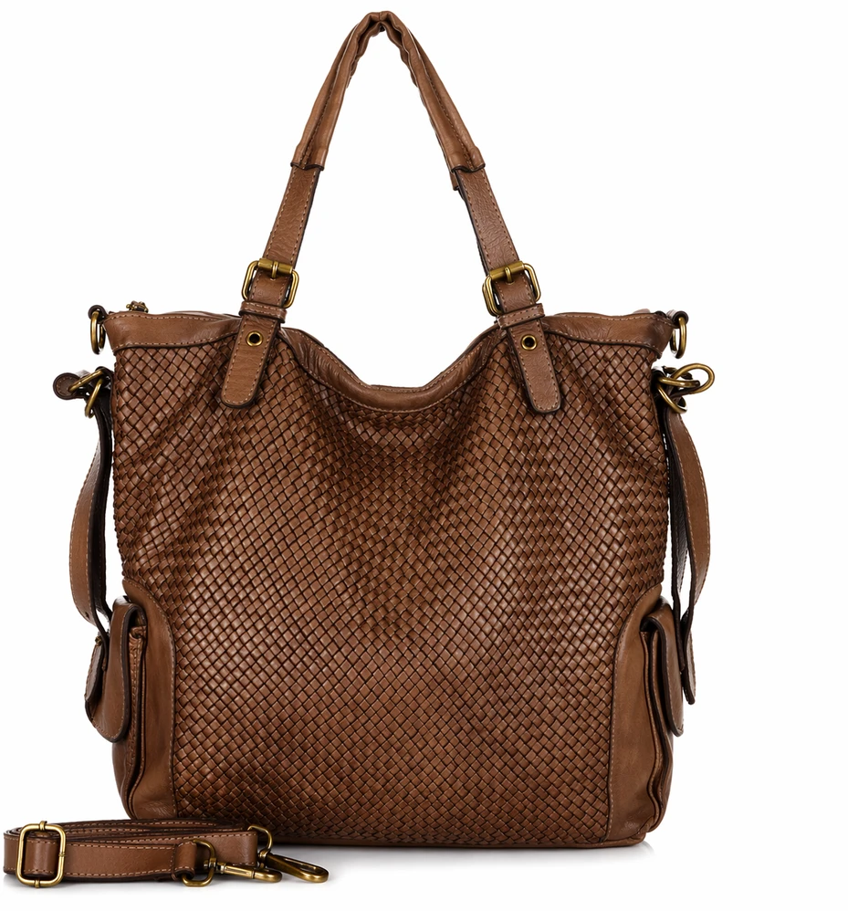 PELLE LAVATA Skórzana Vintage Torebka ShopperBag Na Ramię A4 Pleciona Duża