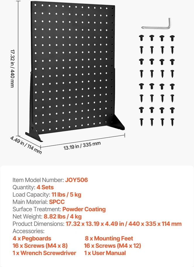 VEVOR stovo pegboard ekranas, juodas (4 vnt.)