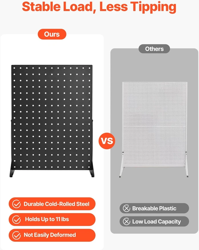 VEVOR stovo pegboard ekranas, juodas (4 vnt.)
