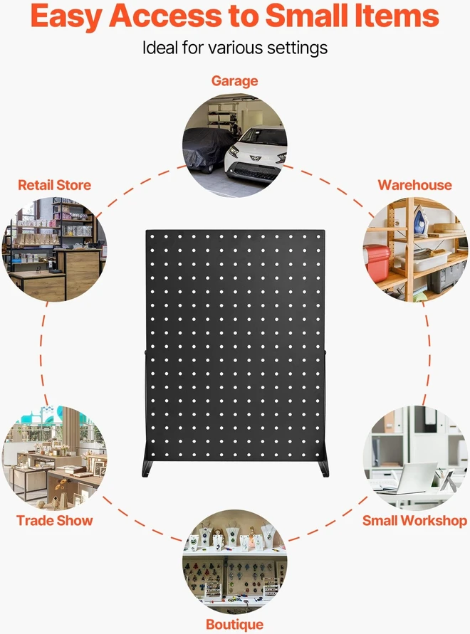 VEVOR stovo pegboard ekranas, juodas (4 vnt.)