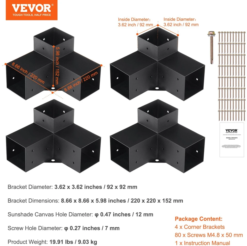 VEVOR Pergolos laikiklis 4x4, mediniams stulpams