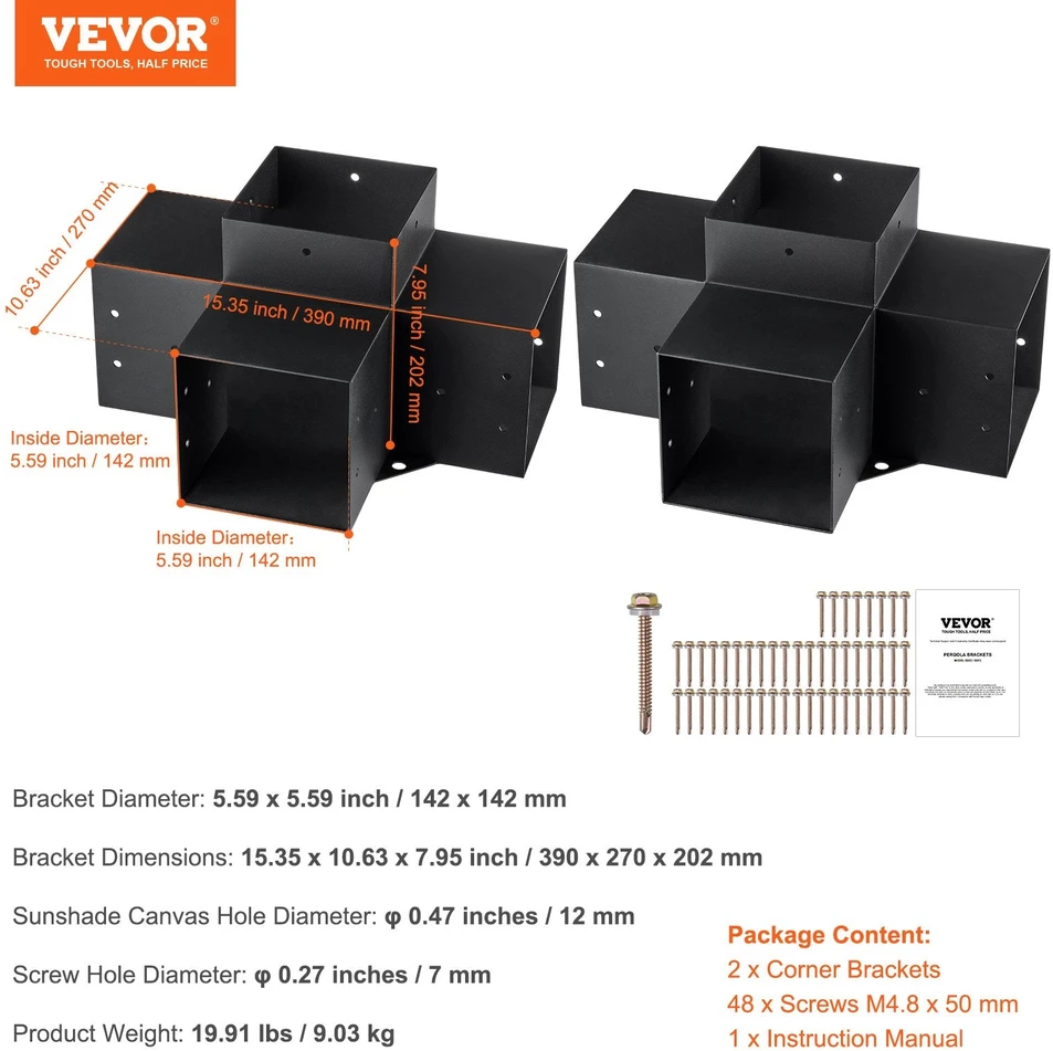 Vevor Pergolos laikiklių komplektas 6x6 coliai