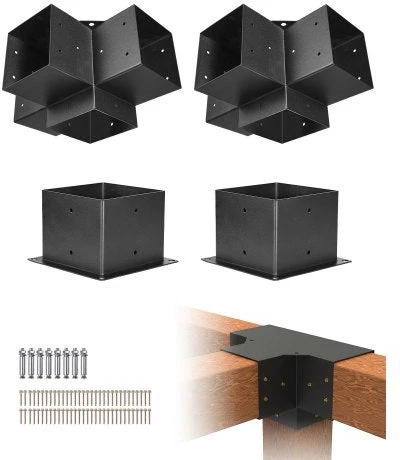 Vevor Pergolos laikiklių rinkinys 152,4 x 152,4 mm, 4 krypčių tvirtas kampinis laikiklis, stulpo pagrindas